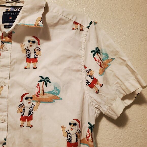 Denim & Flower Brand Santa Claus Surf Hawaiian Style Shirt Men's Size Small - Picture 5 of 16